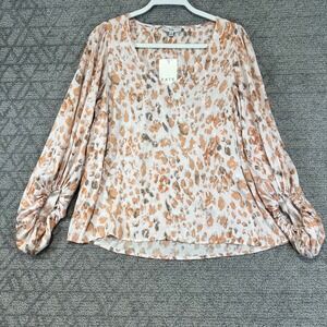 Fate‎ Blouse Top Small S Pink Peach Brown Animal Print Long Sleeve New
